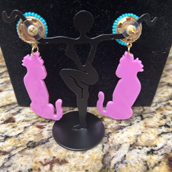 Pink Leopard Statement Earrings – Floral Crown & Turquoise Bead Studs - Picture 2 of 2